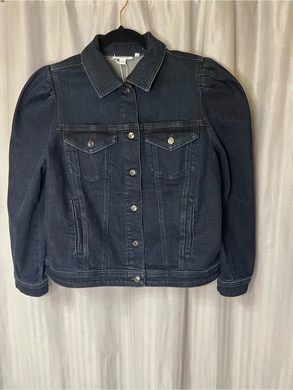 Chico’s Dark Blue Denim Jacket with Puff Sleeves Chico’s size 1 (Medium)